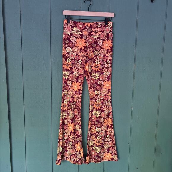 No Boundaries Pants - 70s Retro No Boundaries Floral Bell Bottom Leggings Groovy Hippie sz7